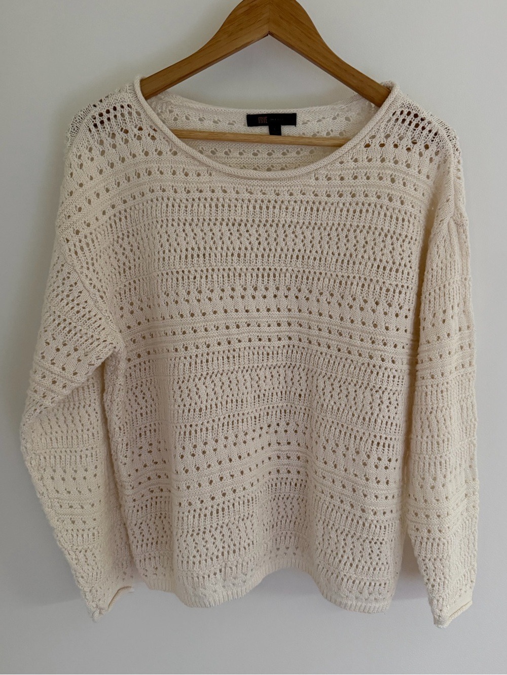 Frye Cream Open Knit Crochet Relaxed Sweater Large